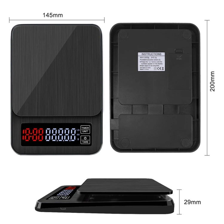 Precision Electronic Coffee Scale LCD Digital USB Drip Kitchen Scale with Timer