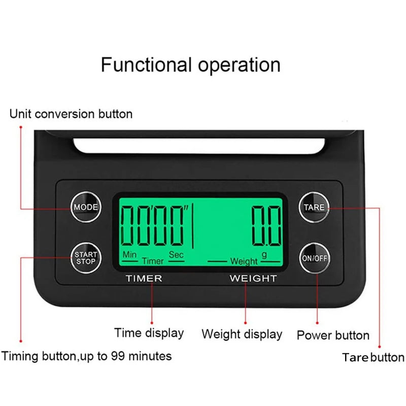 Portable Electronic Digital Kitchen Scale Coffee Brewing Timer High Precision