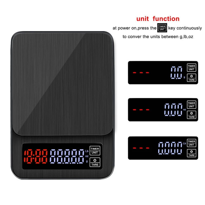 Precision Electronic Coffee Scale LCD Digital USB Drip Kitchen Scale with Timer