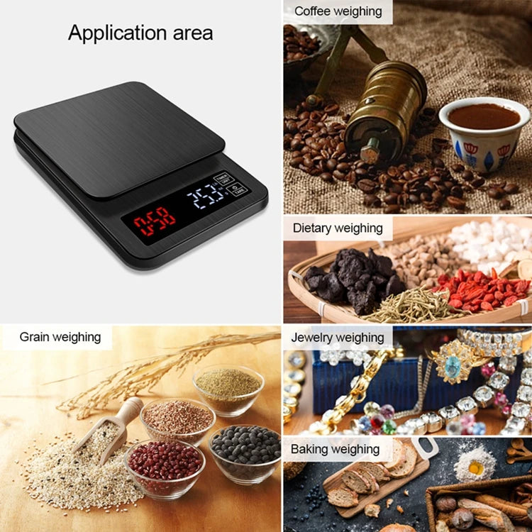 Precision Electronic Coffee Scale LCD Digital USB Drip Kitchen Scale with Timer