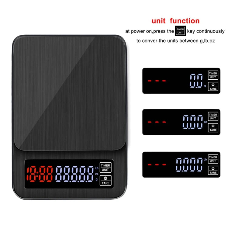 Precision Electronic Coffee Scale LCD Digital USB Drip Kitchen Scale with Timer