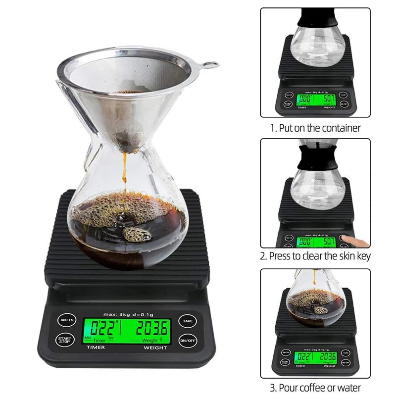 Portable Electronic Digital Kitchen Scale Coffee Brewing Timer High Precision