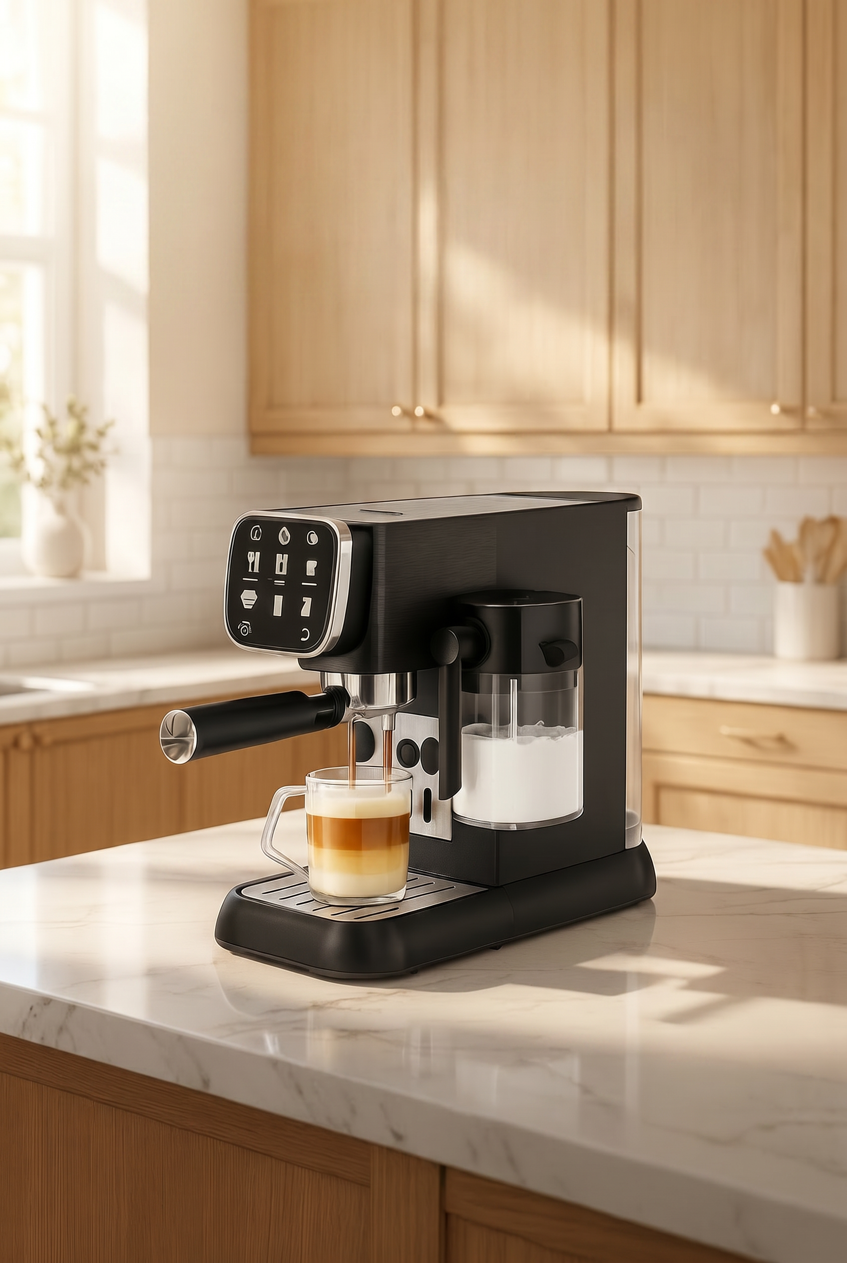 Compact Professional Espresso Machine with Milk Frother