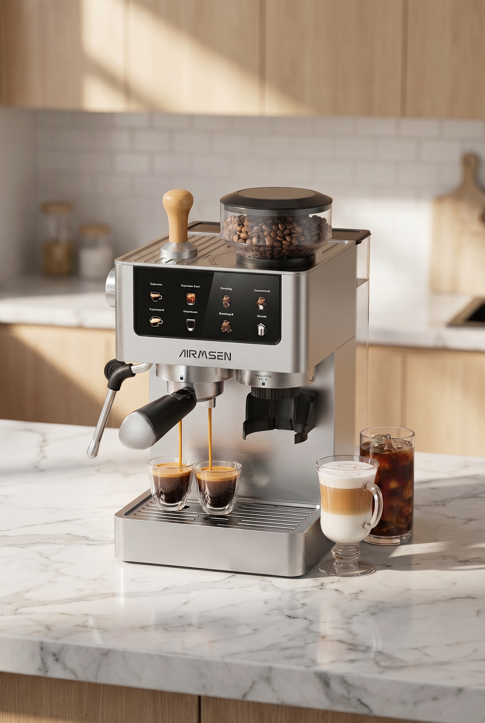 Stainless Steel Espresso Machine with Burr Grinder & Milk Frother
