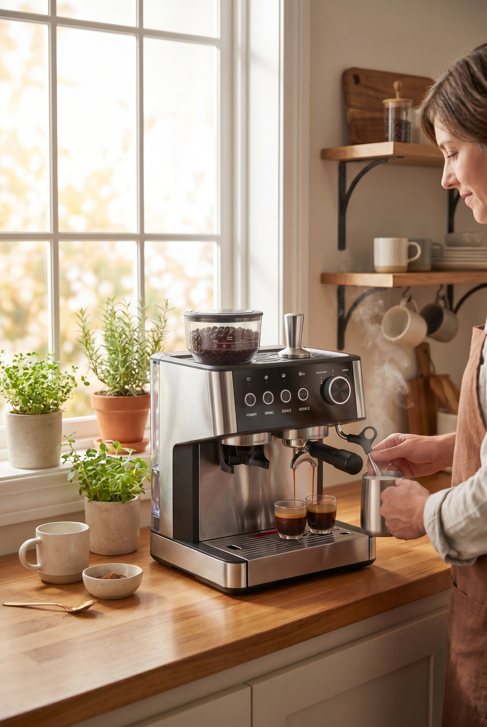 Espresso Machine with Built-in Anti-Clogging Grinder