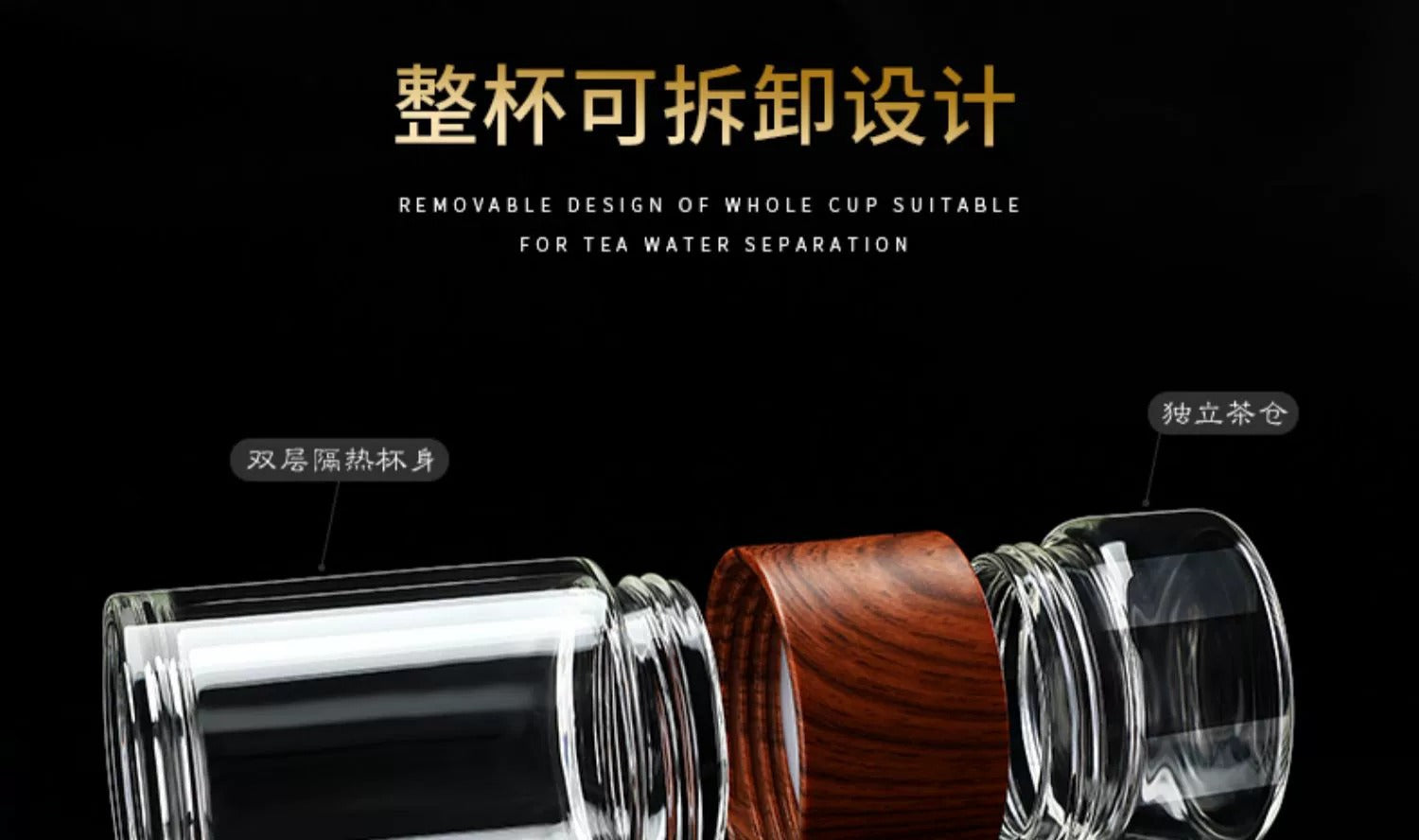 High Quality Double Glass Water Bottle Detachable Case Tea Drink Bottle