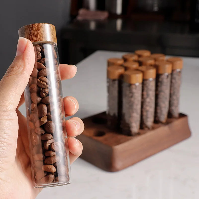 Magnetic Coffee Bean Dispensing Bottle with Glass Test Tube Display Stand