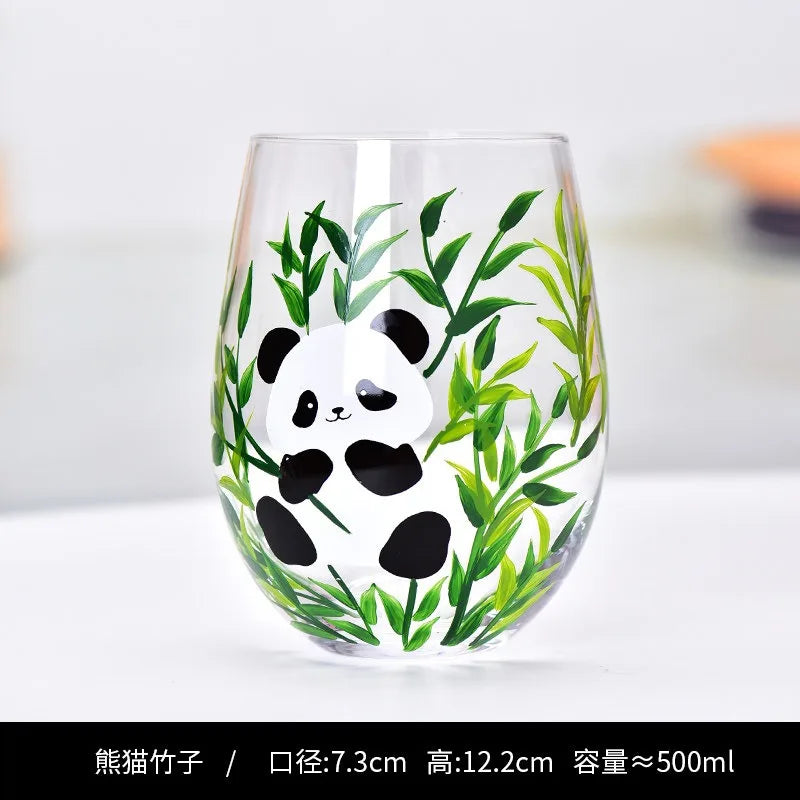Hand Drawn Flower Patterned Crystal Glass Cup Festival Party Art High Feet
