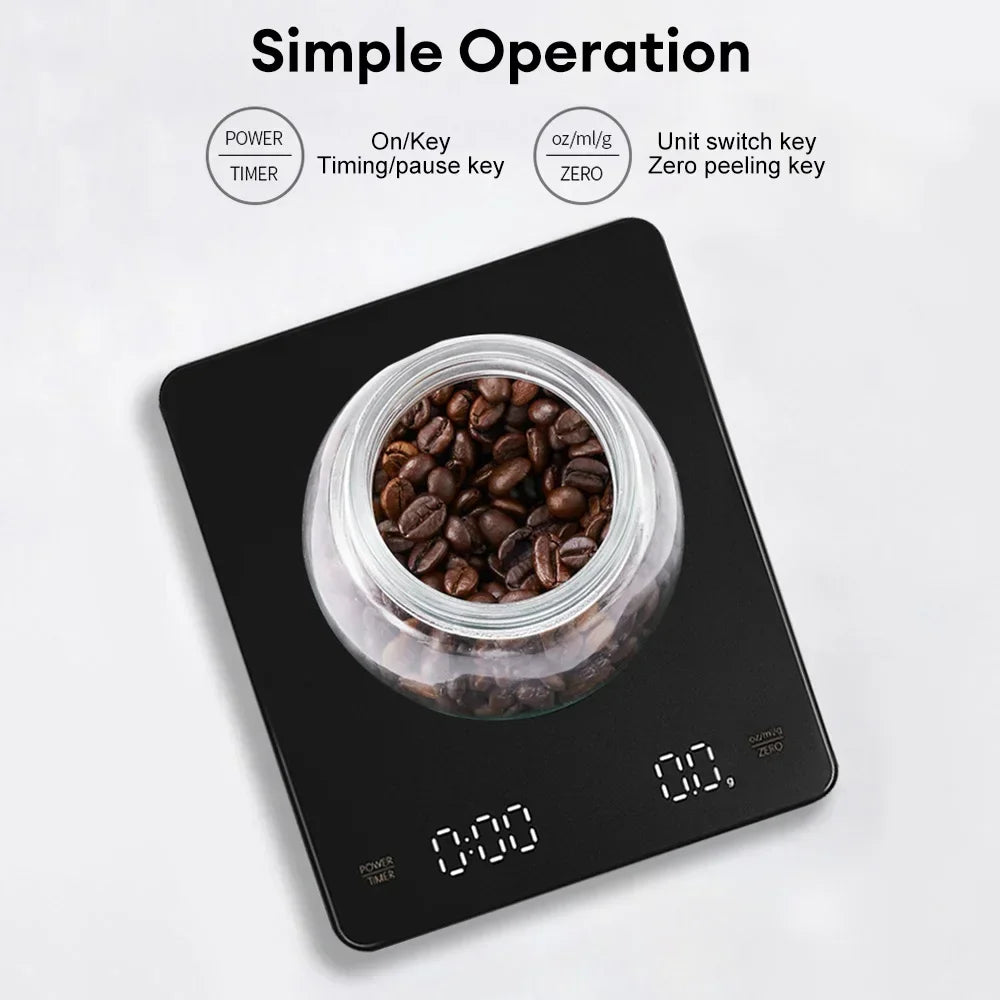 Digital Coffee Scale with Timer LED Screen Espresso USB Rechargeable Scale
