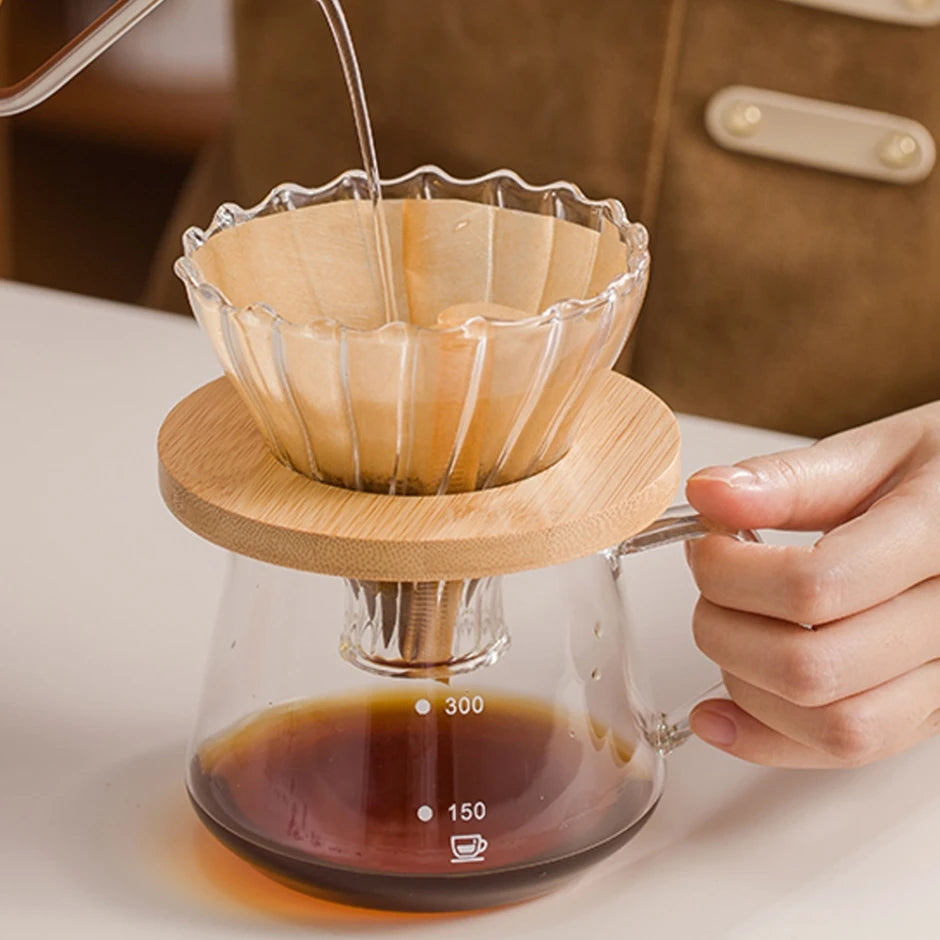 Pour Over Coffee Maker Set Glass Pot With Filter Coffee Dripper Brewer