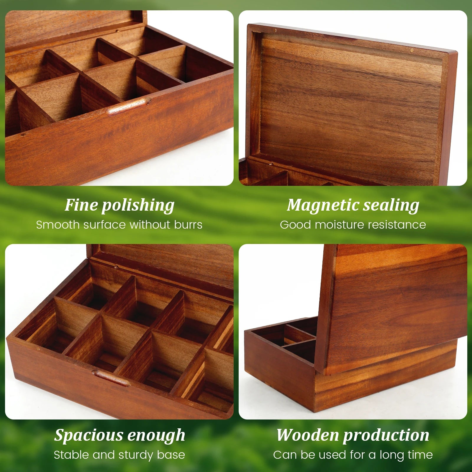 Wooden Tea Box 4/8 Grids Multifunctional Tea Storage Box with Lid Tea Bag Holder