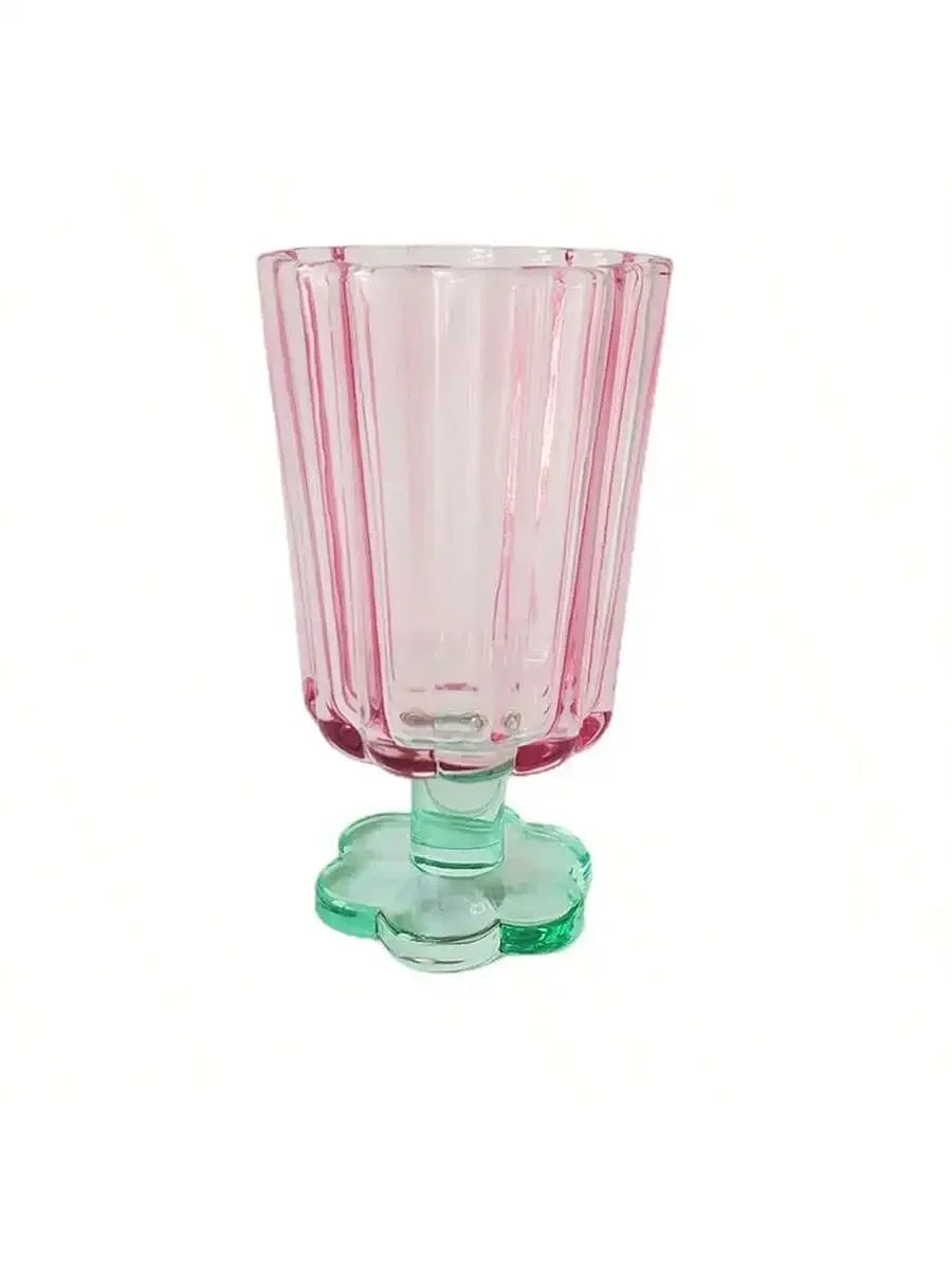 250ml French Style Glass Cup  Flower Shaped Wine Glass Cute Boba Tea