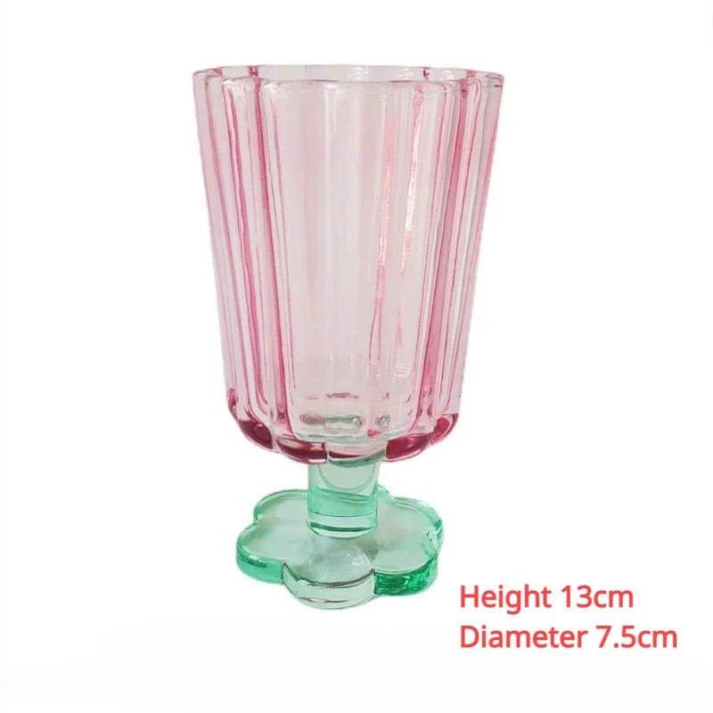250ml French Style Glass Cup  Flower Shaped Wine Glass Cute Boba Tea