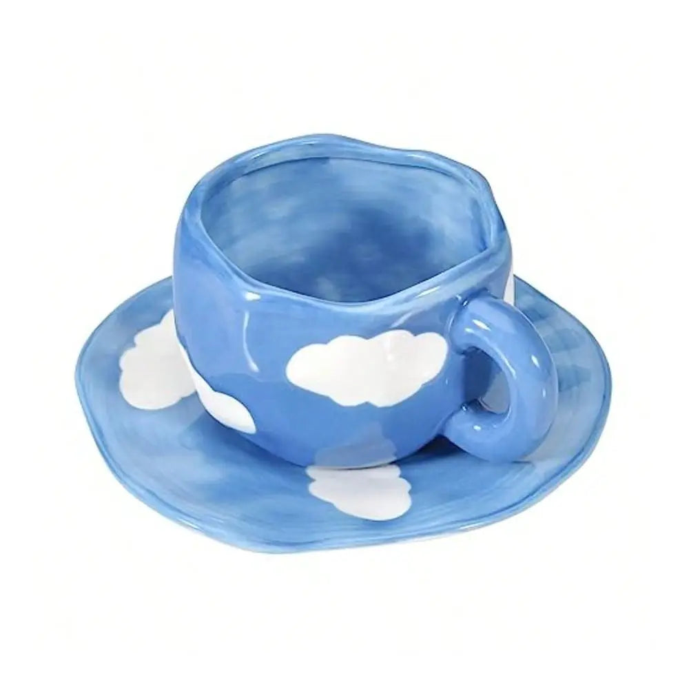 Ceramic Coffee Mug With Saucer Set Cute Creative Cup Unique Irregular Design