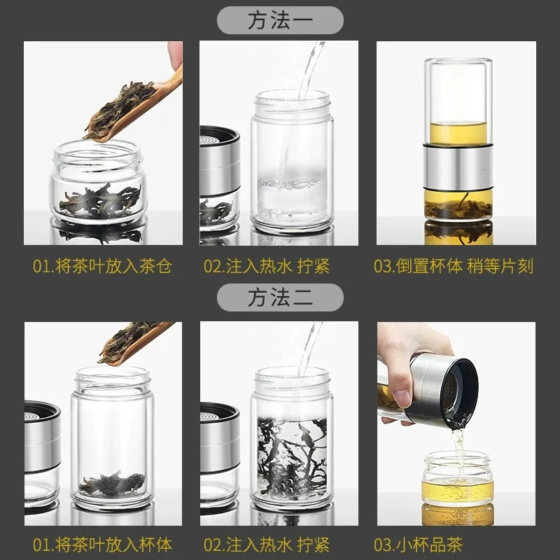 High Quality Double Glass Water Bottle Detachable Case Tea Drink Bottle