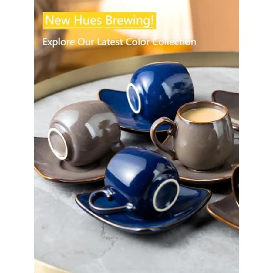 3oz Coffee Espresso Cups with Saucers Set of 6 Ceramic Small Coffee Cups