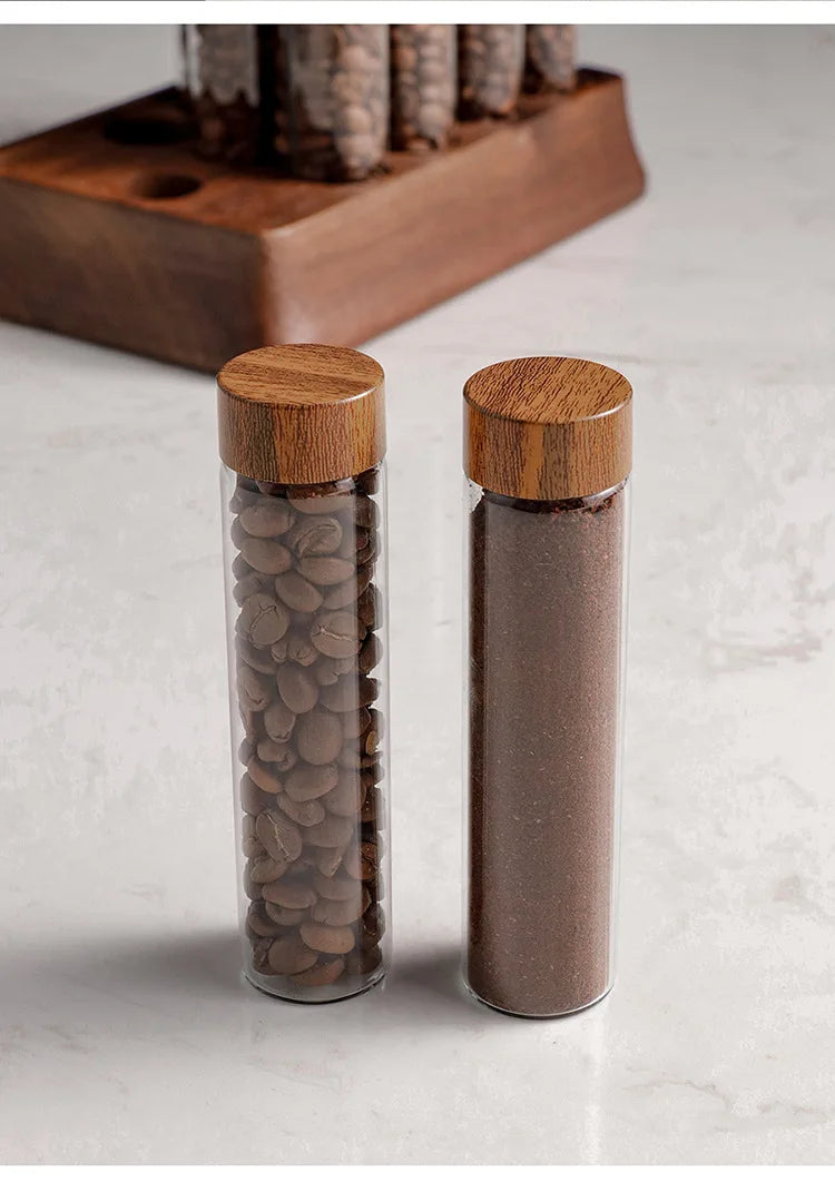 Magnetic Coffee Bean Dispensing Bottle with Glass Test Tube Display Stand