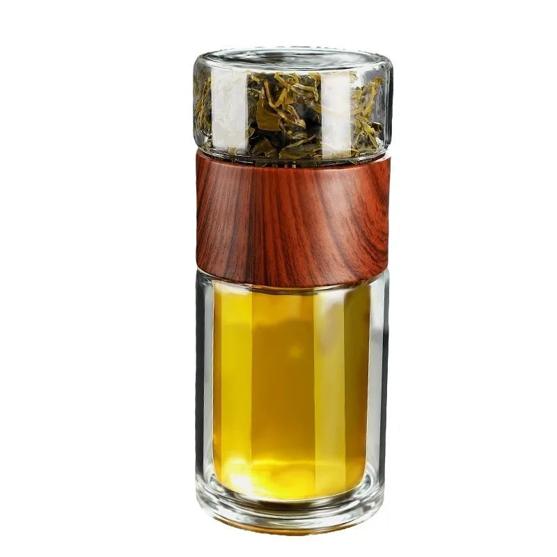 High Quality Double Glass Water Bottle Detachable Case Tea Drink Bottle