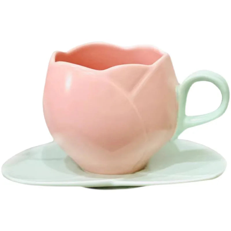 Tulip Cups and Saucers, Flower-shaped Ceramic Coffee Cups Lovely Drink Cups