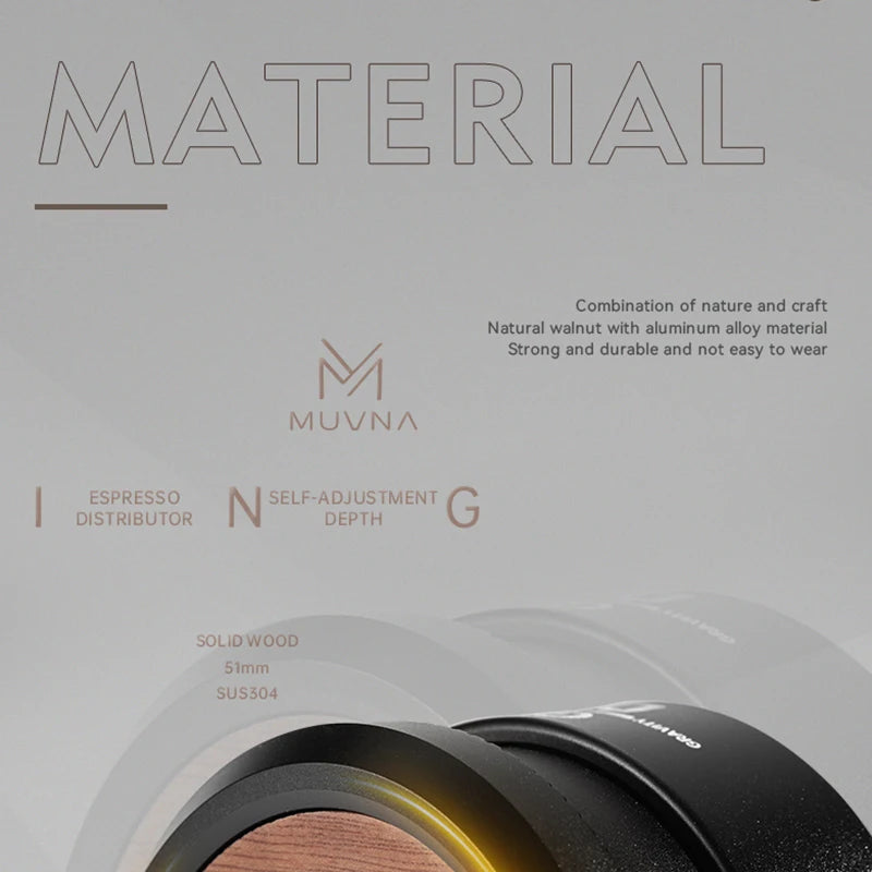 MUVNA Espresso Tamper V2, Slow Rebound Coffee Tamper Steel Ripple Base