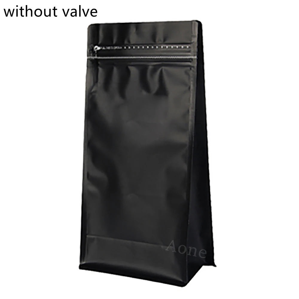 50pcs Matt Black Coffee Bean Powder Tea Packaging Bag with T-Zipper Bag