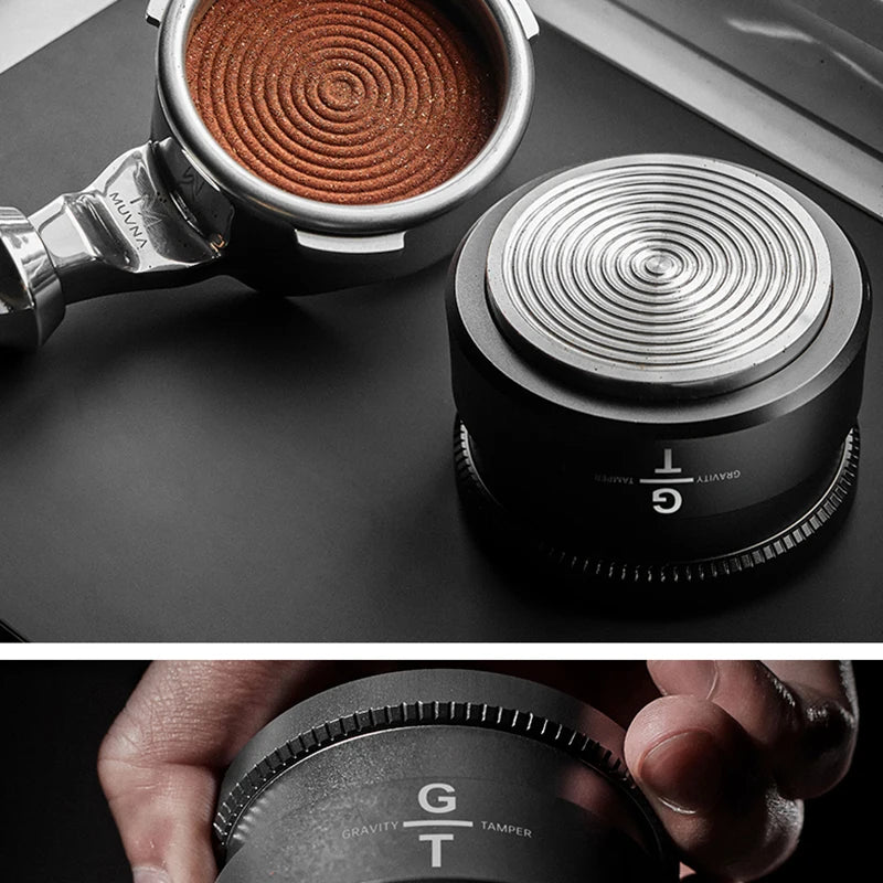 MUVNA Espresso Tamper V2, Slow Rebound Coffee Tamper Steel Ripple Base