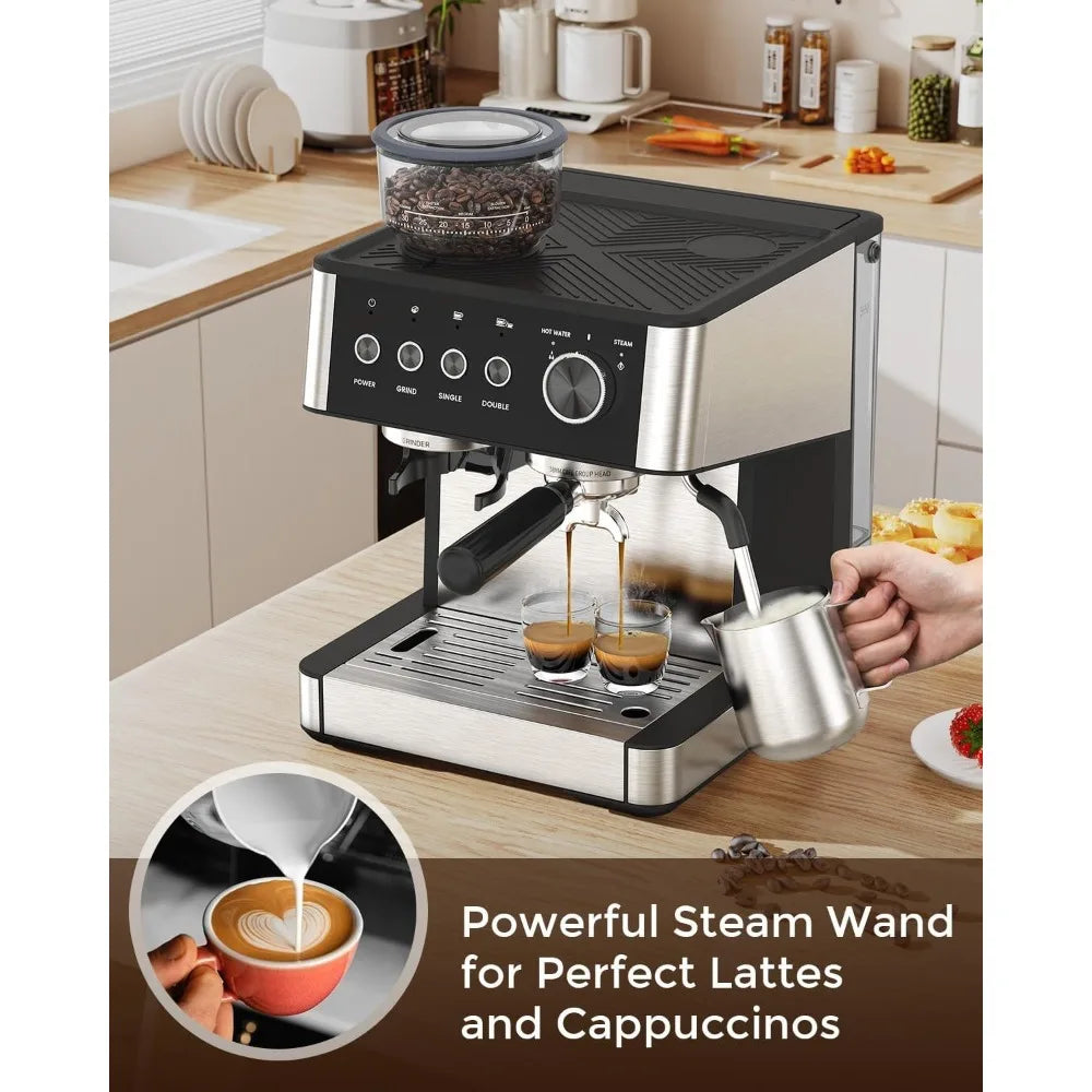 Bar Espresso Coffee Machine with Built-in Anti-Clogging Grinder Expresso Coffee