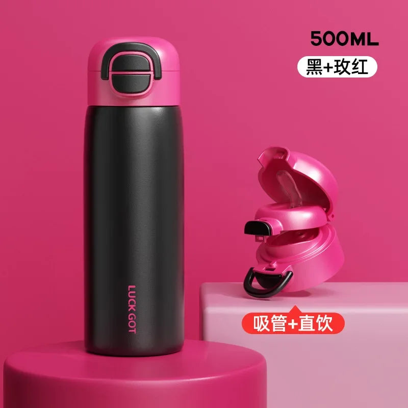 Stainless Steel Insulated Bottle Student Portable Double Drink Bouncing Cup