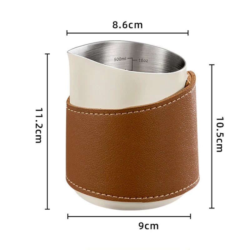 500ml Handleless Leather Covered Latte Jar Espresso Milk Frothing Jug with Sharp