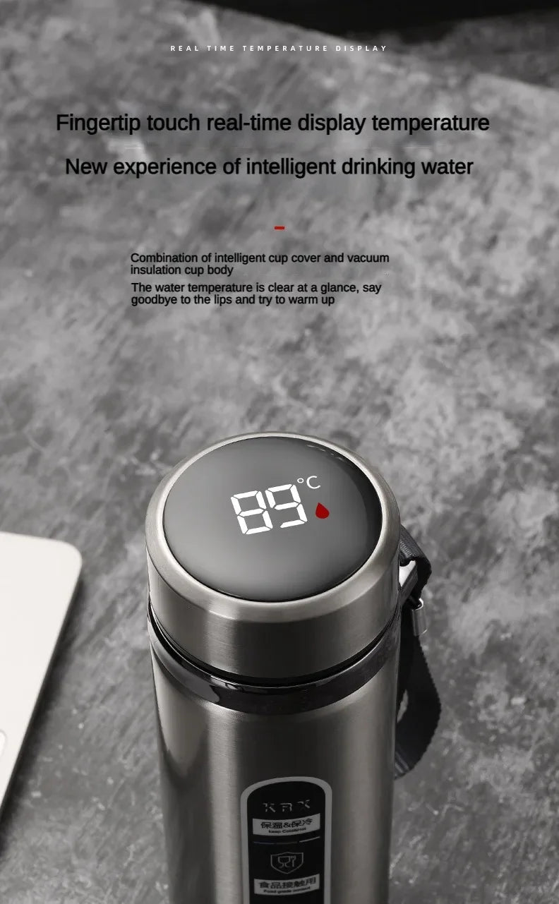 SoftAura Stainless Steel Thermos Bottle LED Temperature Display Portable Cup