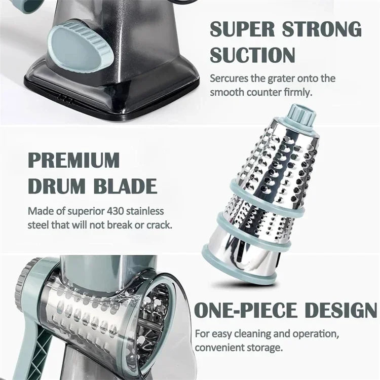Rotary Cheese Grater Multifunctional Manual Veg Slicer Nut Grinder Kitchen