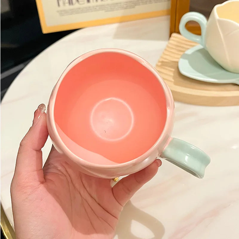 Tulip Cups and Saucers, Flower-shaped Ceramic Coffee Cups Lovely Drink Cups