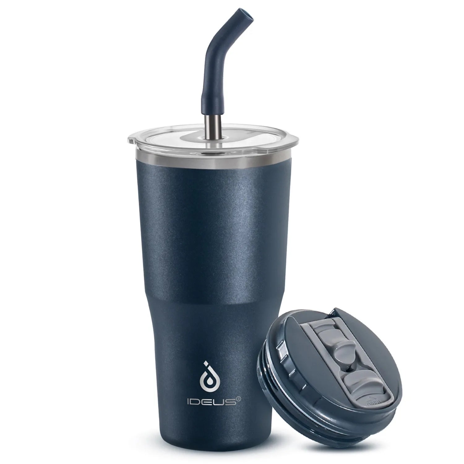 ideus insulated cup with lid and straw, 18-ounce stainless steel double-layer