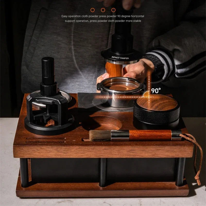 Wooden Coffee Tamper Station Stand with Knock Box Coffee Organizer Box