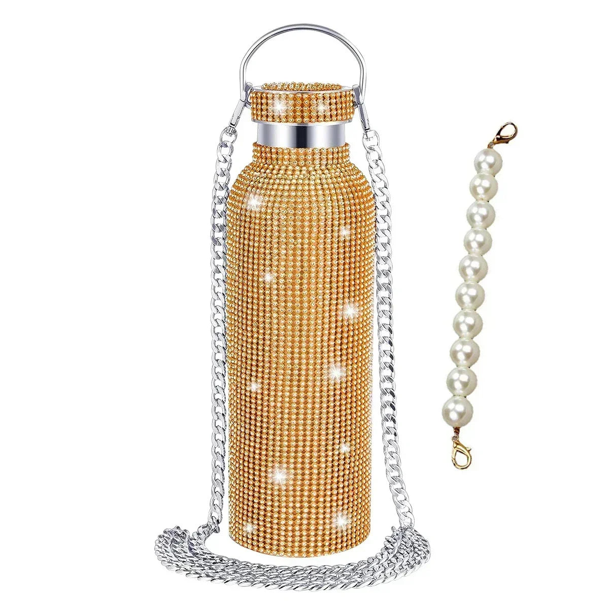Luxury Rhinestone Thermos Bottle 2pcs Chain Portable Water Bottle Double Wall