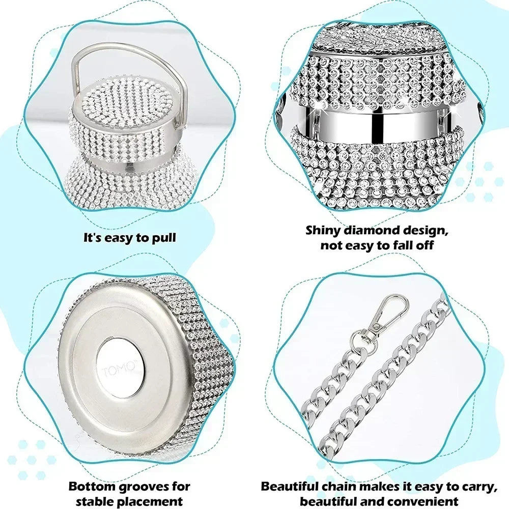 Luxury Rhinestone Thermos Bottle 2pcs Chain Portable Water Bottle Double Wall