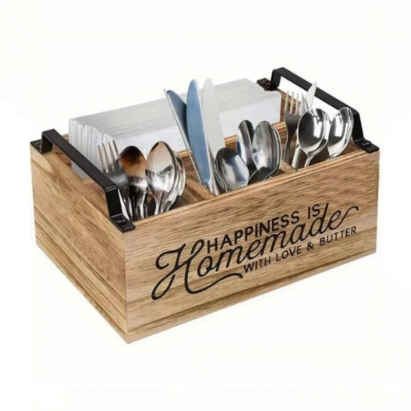 1PC Wooden Dividing Knife Fork Spoon Storage Box Household Kitchen Box