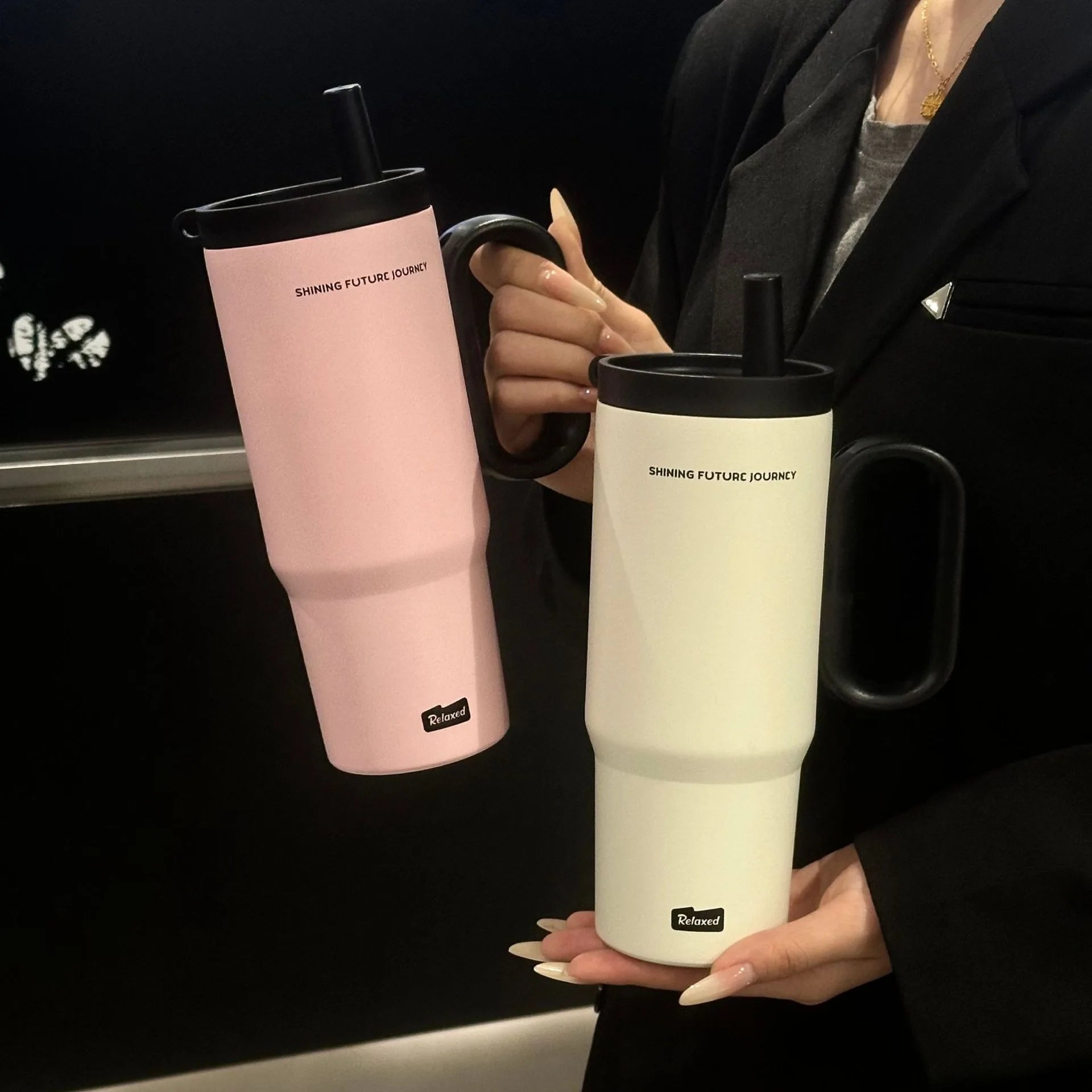 720ML Stainless Steel Thermos Cup with Straw Handle Ice Coffee Drink Vacuum