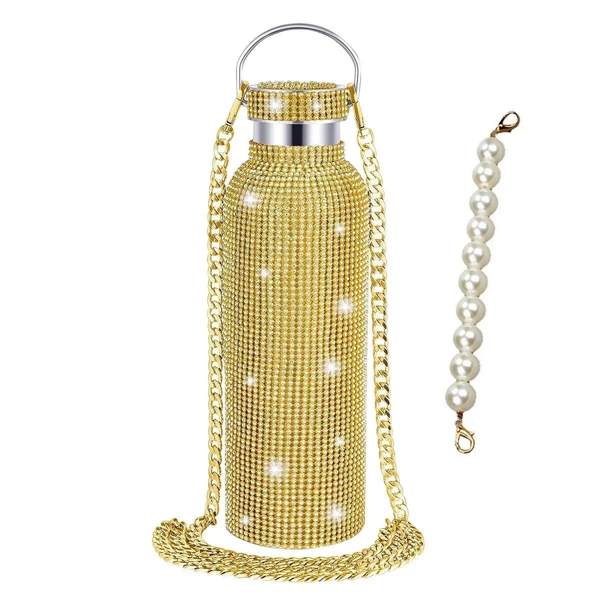 Luxury Rhinestone Thermos Bottle 2pcs Chain Portable Water Bottle Double Wall