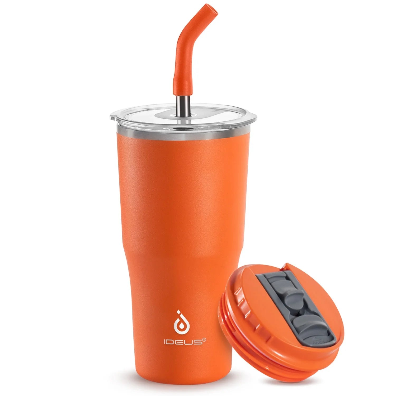 ideus insulated cup with lid and straw, 18-ounce stainless steel double-layer