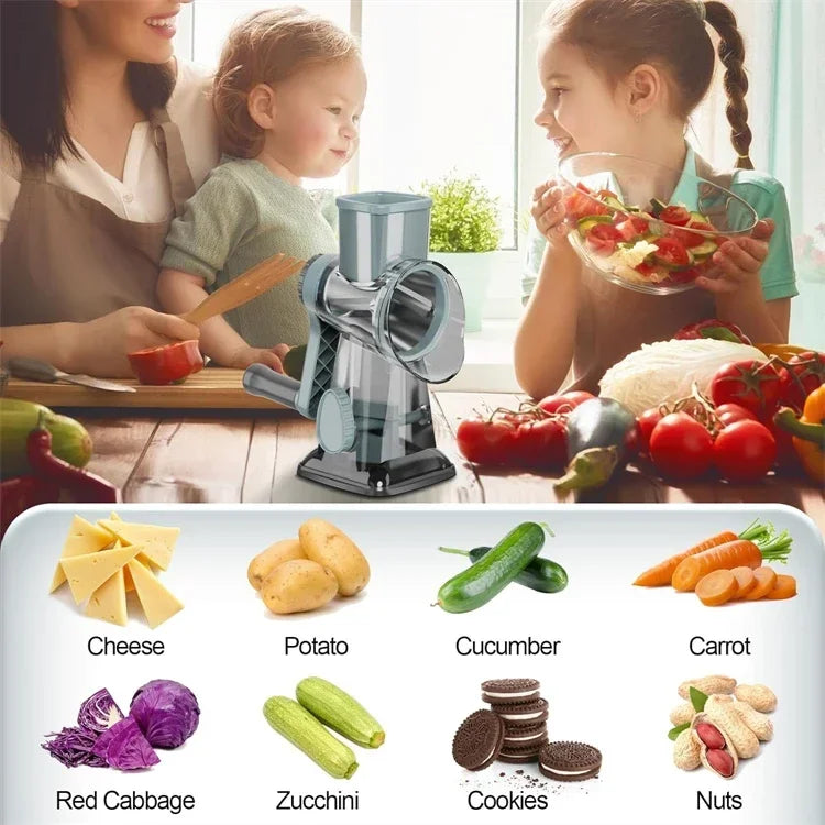 Rotary Cheese Grater Multifunctional Manual Veg Slicer Nut Grinder Kitchen