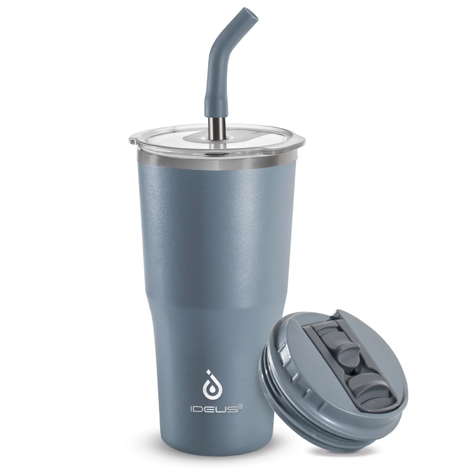 ideus insulated cup with lid and straw, 18-ounce stainless steel double-layer
