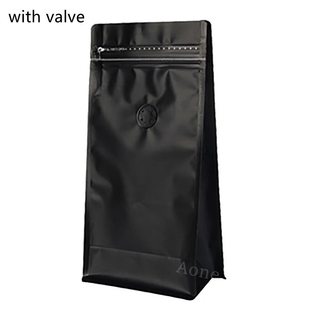 50pcs Matt Black Coffee Bean Powder Tea Packaging Bag with T-Zipper Bag