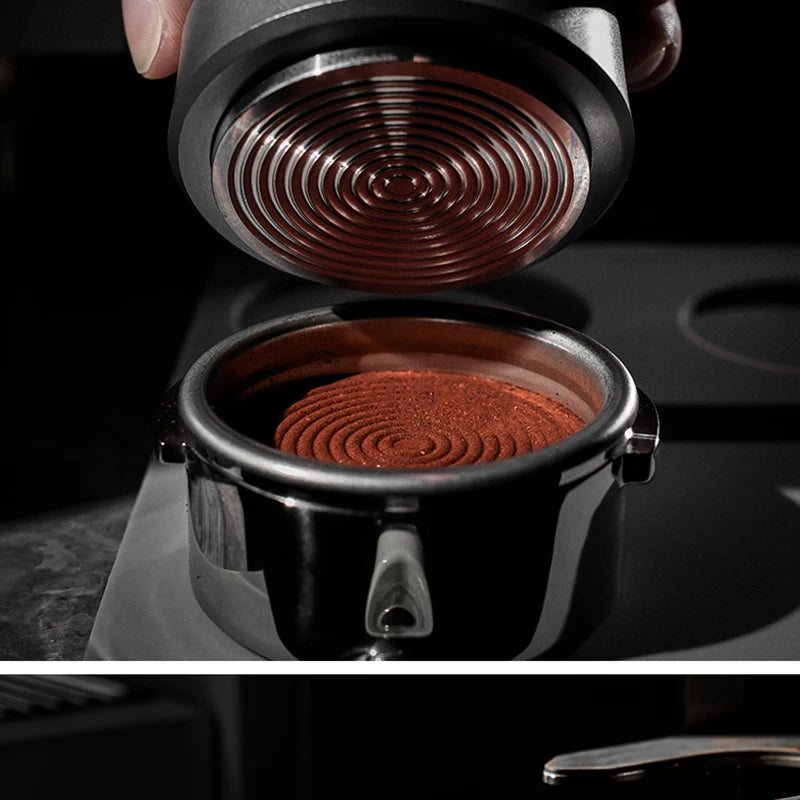 MUVNA Espresso Tamper V2, Slow Rebound Coffee Tamper Steel Ripple Base