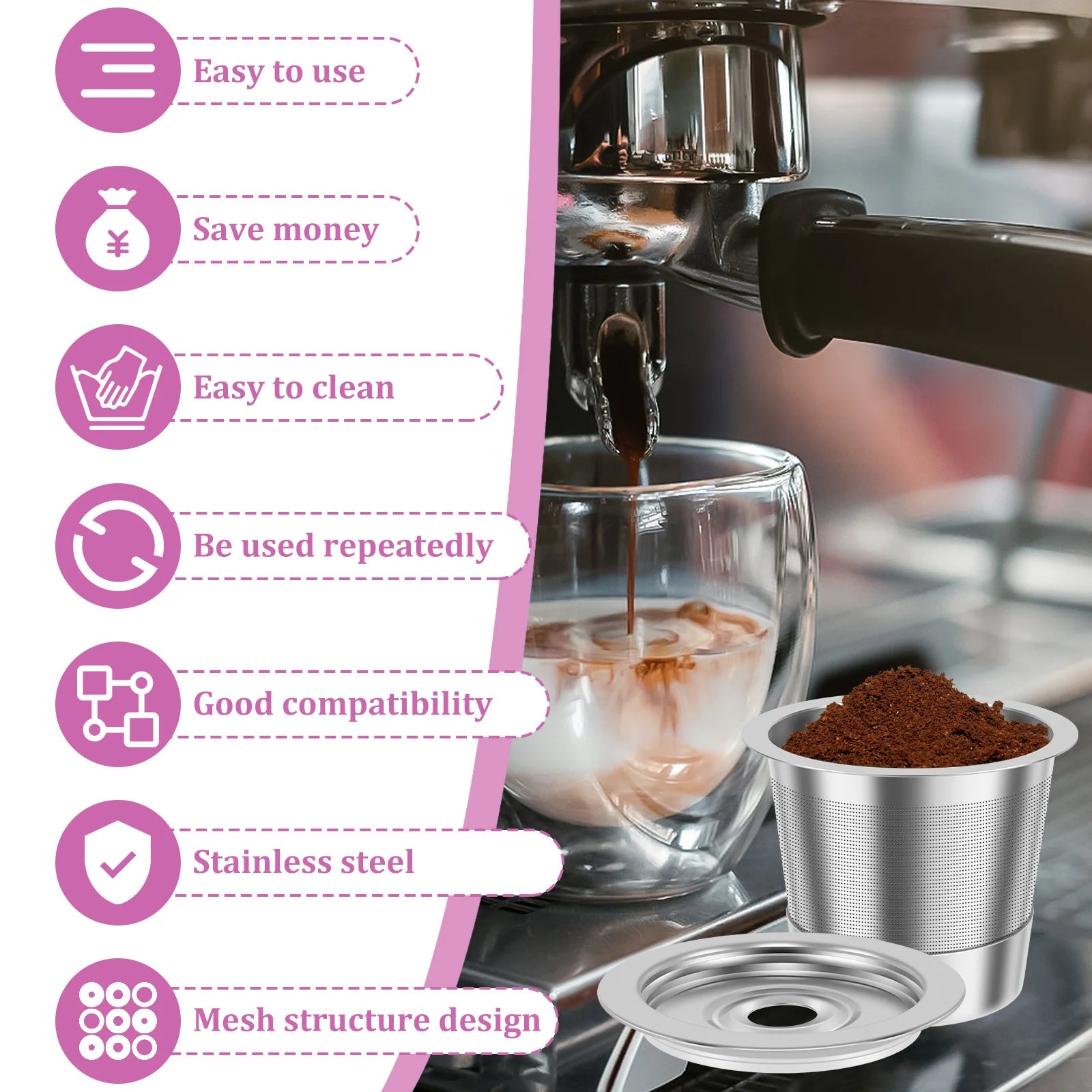 Reusable Espresso Capsules Refillable Coffee Pod Stainless Steel Cups
