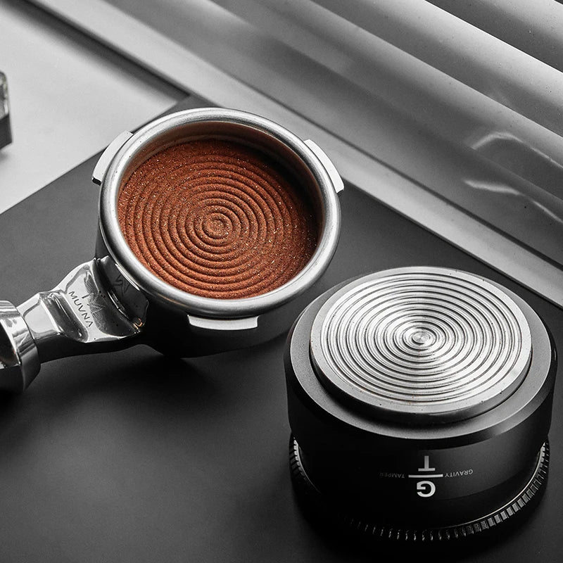 MUVNA Espresso Tamper V2, Slow Rebound Coffee Tamper Steel Ripple Base