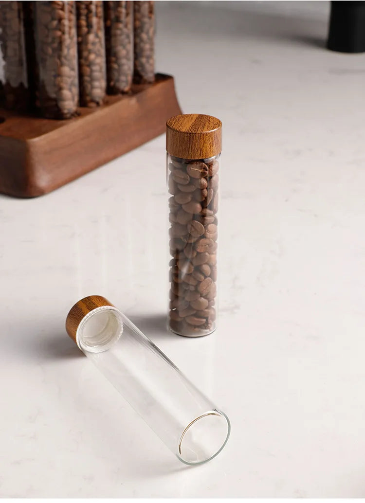 Magnetic Coffee Bean Dispensing Bottle with Glass Test Tube Display Stand