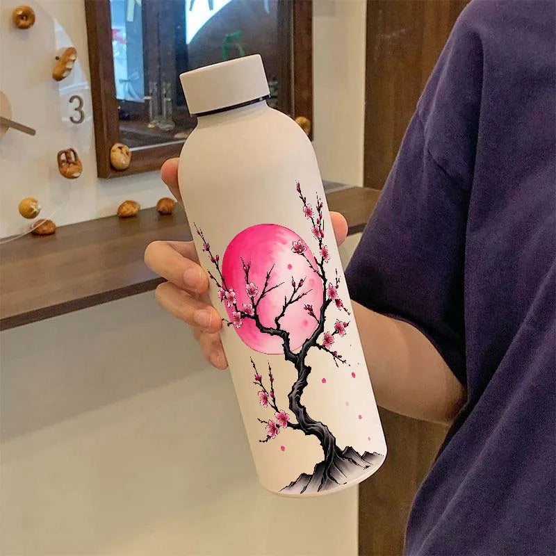 Art Design Cherry Blossom Stainless Steel Water Bottle Reusable Vacuum Flask Cup