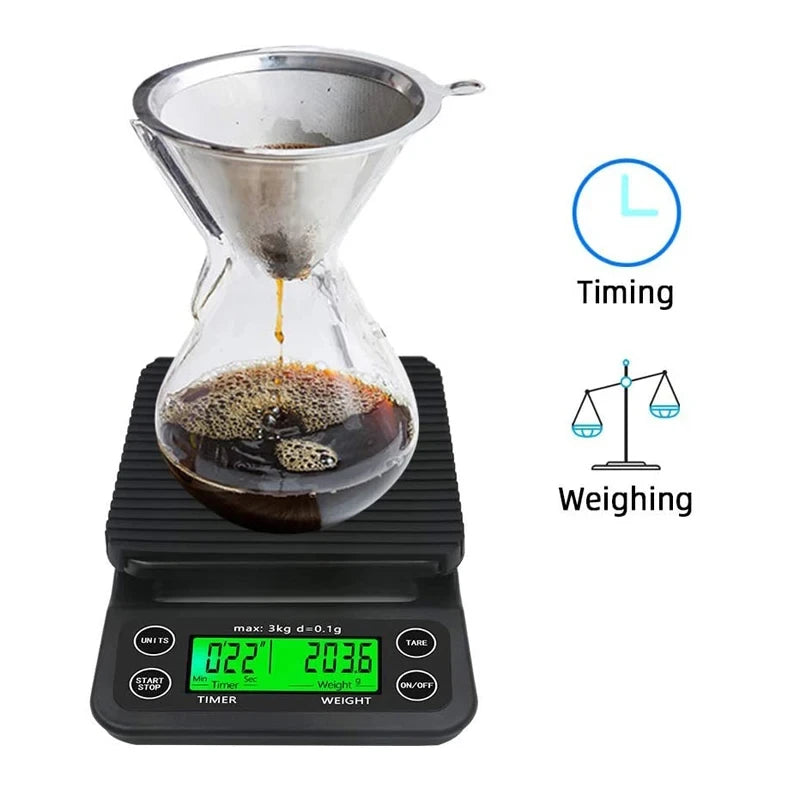 Portable Electronic Digital Kitchen Scale Coffee Brewing Timer High Precision