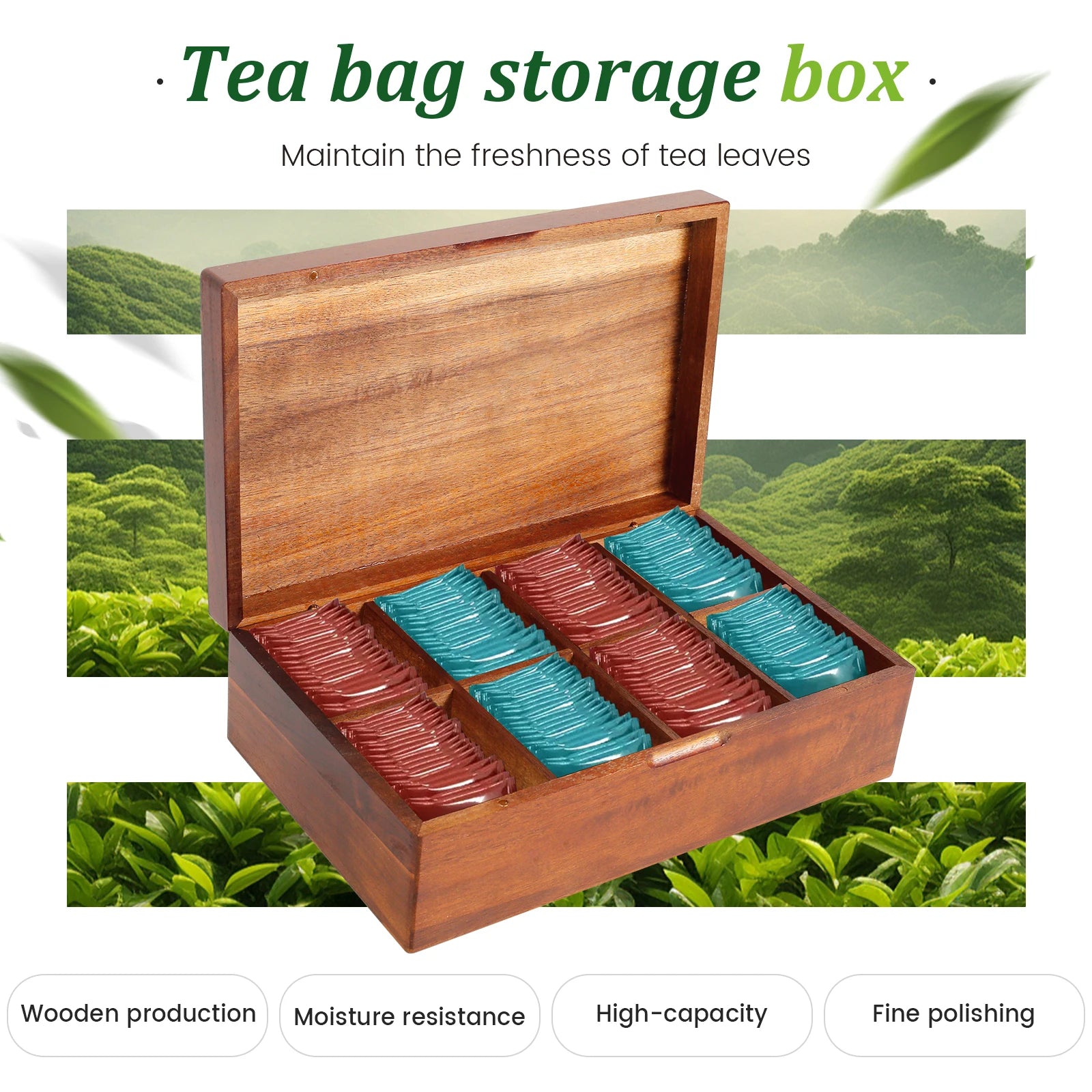 Wooden Tea Box 4/8 Grids Multifunctional Tea Storage Box with Lid Tea Bag Holder